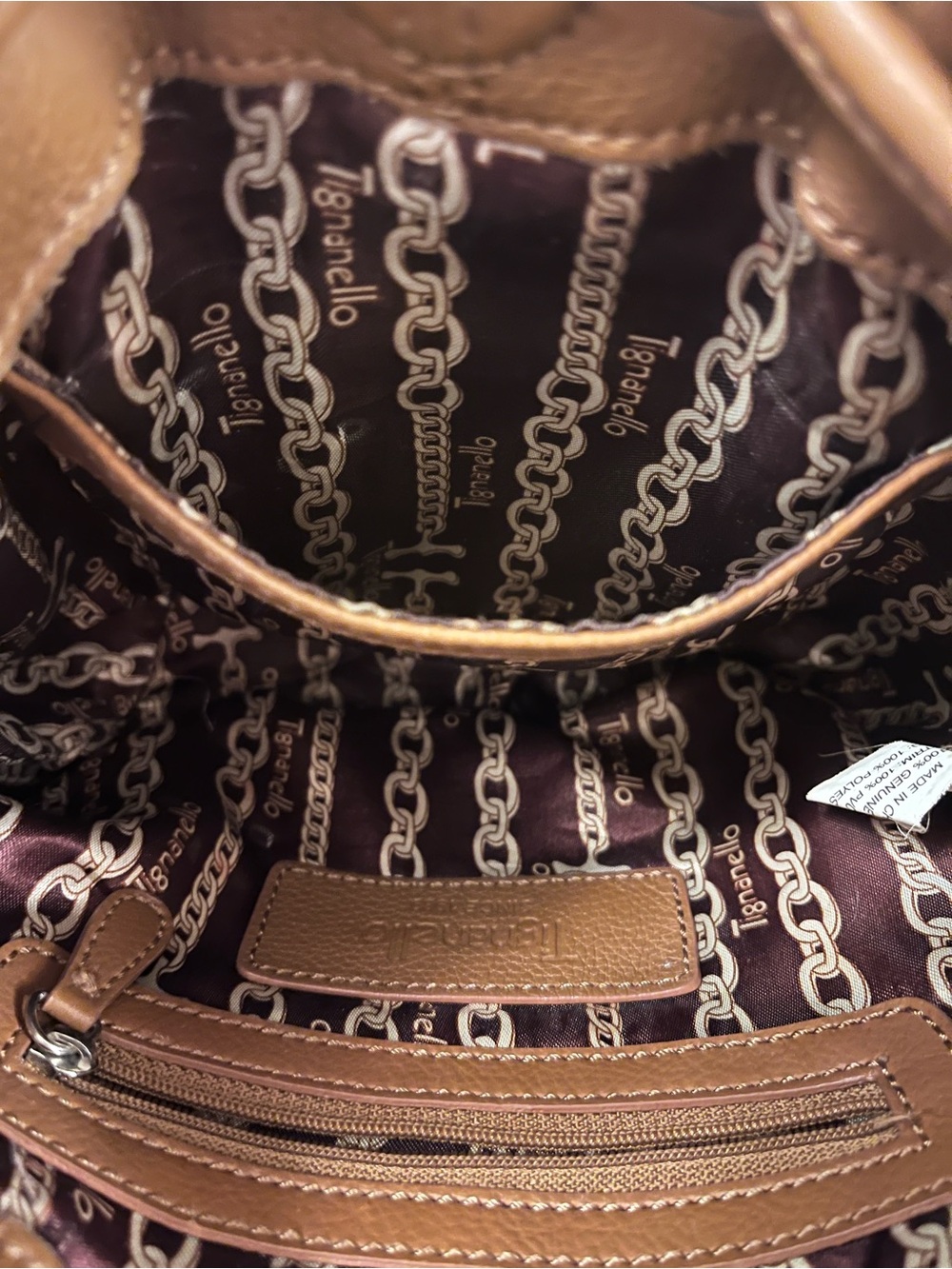 Tignanello Caramel Brown Pebbled Leather Drawstring Crossbody - Picture 9 of 10